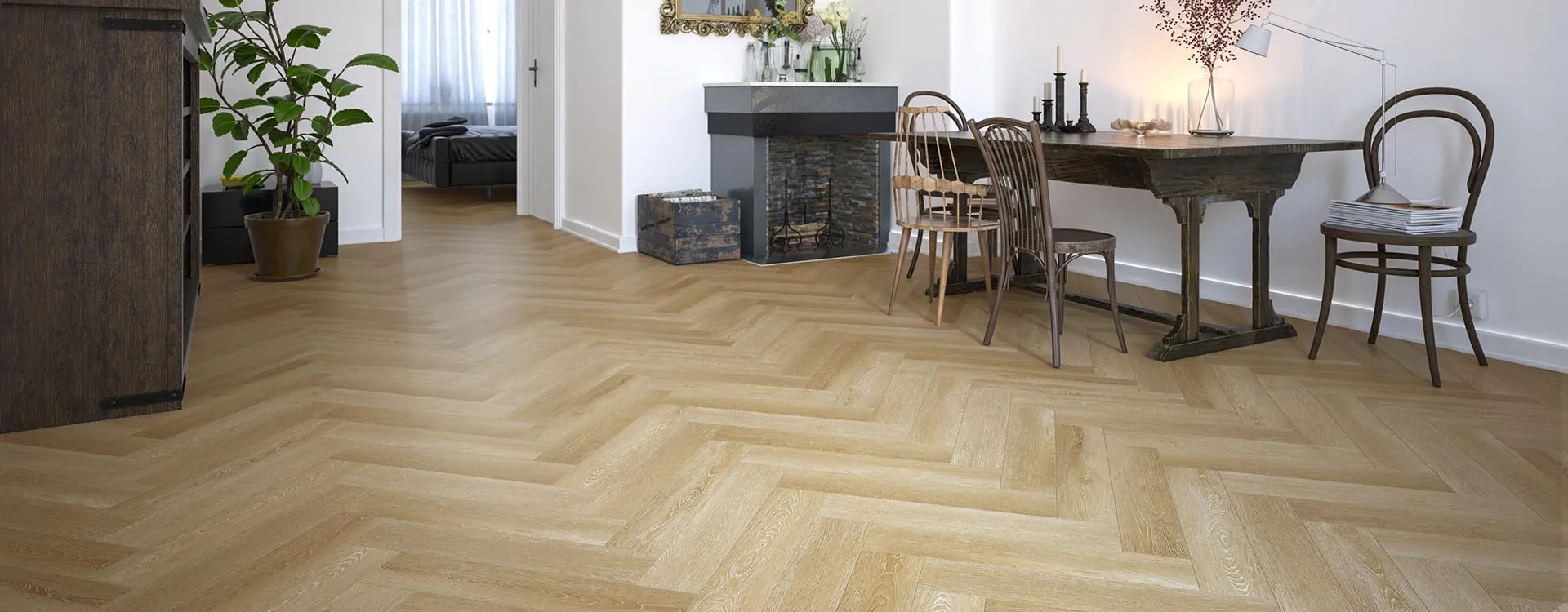 Кварц-винил (ПВХ плитка) Firmfit Herringbone Дуб натуральный браш EW-2966 42 кл. от поставщика Консалт Паркет, детальное фото